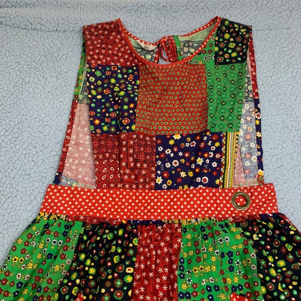 Vintage 70s Kenton Collection Patchwork Pinafore Apron Dress 100% Cotton Japan - Picture 3 of 10